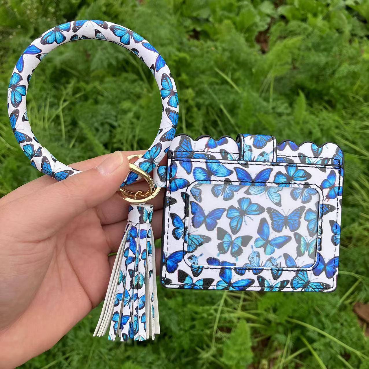 Wholesale Leopard Print PU Leather Tassel Bracelet Coin Purse Keychain